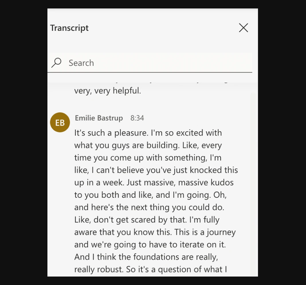 Meeting transcript. Emilie Bastrup: It’s such a pleasure. I’m so excited with what you guys are building. Every time you come up with something, I can’t believe you’ve just knocked this up in a week. Massive kudos to you both. This is a journey and we’re going to have to iterate on it. And I think the foundations are really, really robust.