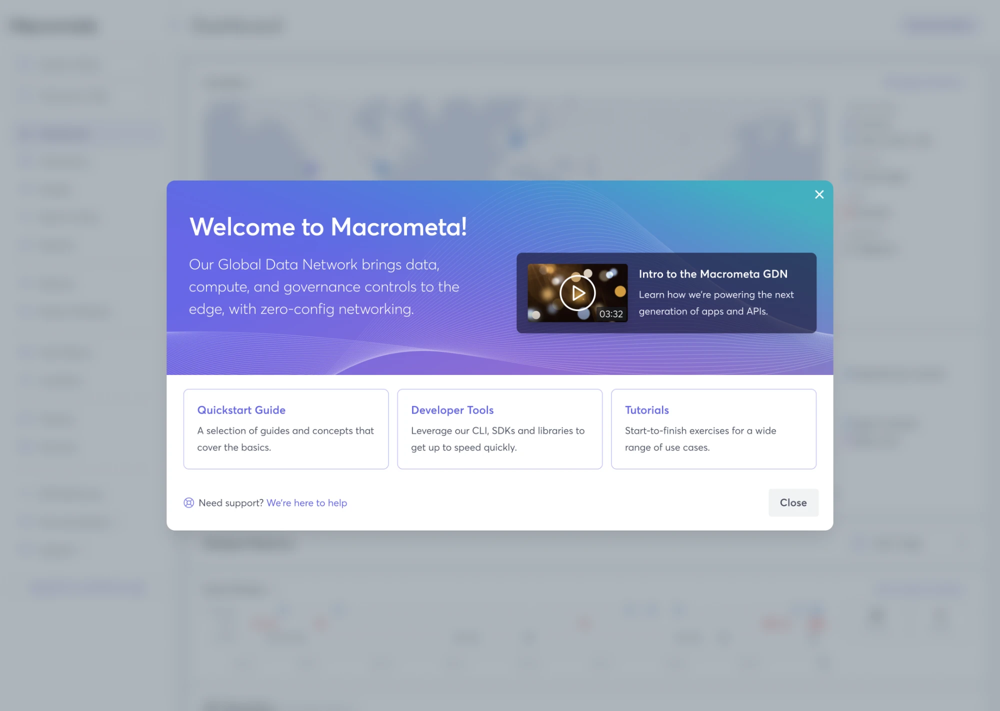 The same welcome with three different cards: Quickstart Guide, Developer Tools, and Tutorials.